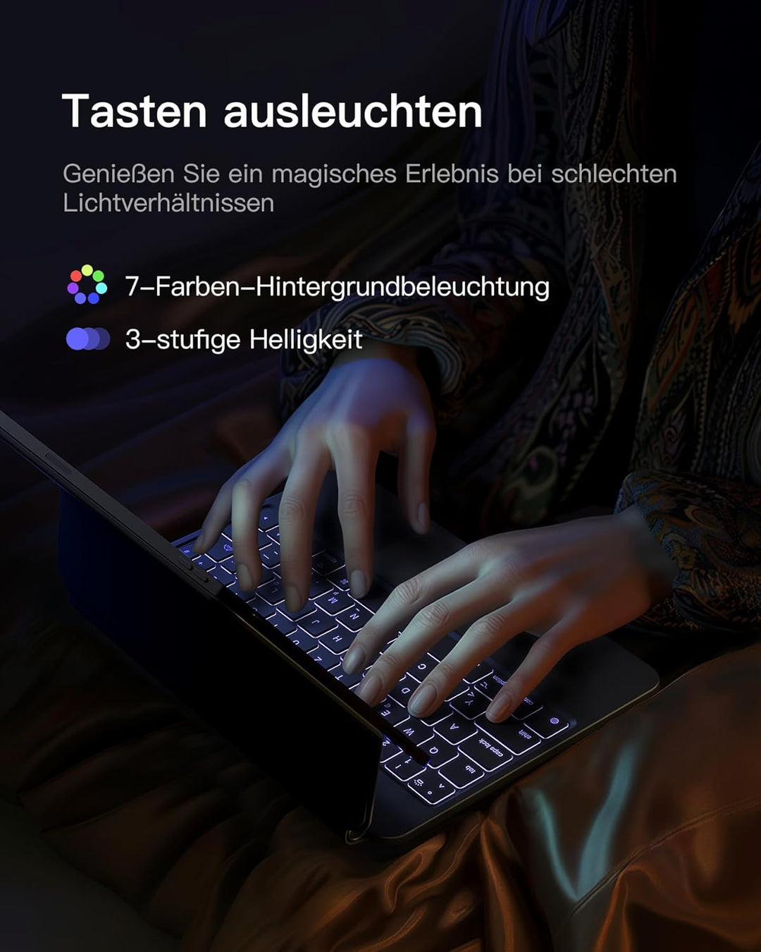 Inateck Magic Keyboard für iPad Pro 11 2024 M4 Hülle mit Tastatur, 30 Min Schnelles Laden,LED Smart