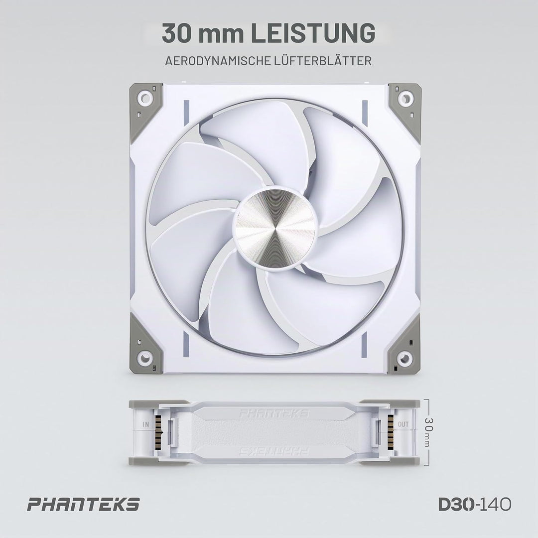 Phanteks D30 PWM Regular Airflow, D-RGB Lüfter - 140mm, weiss Standard x1 Black, Standard x1 Black