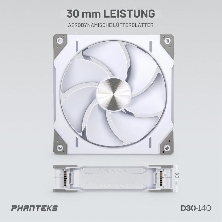 Phanteks D30 PWM Regular Airflow, D-RGB Lüfter - 140mm, weiss Standard x1 Black, Standard x1 Black