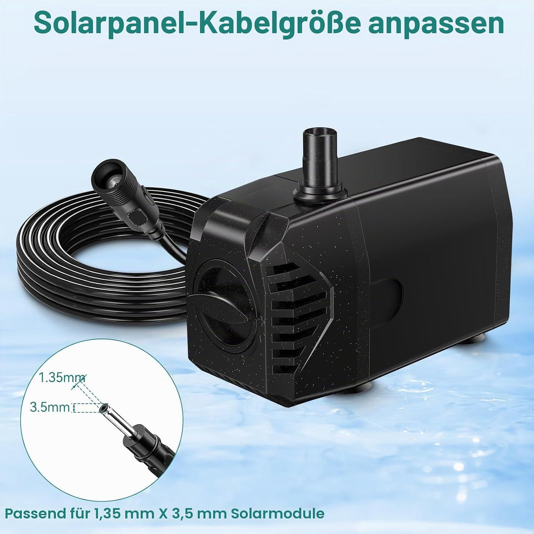 Biling Wasserpumpe 10 W 875 l/h für 12W–20W Solar Teichpumpe mit Filter und Trockenlaufschutz, Solar