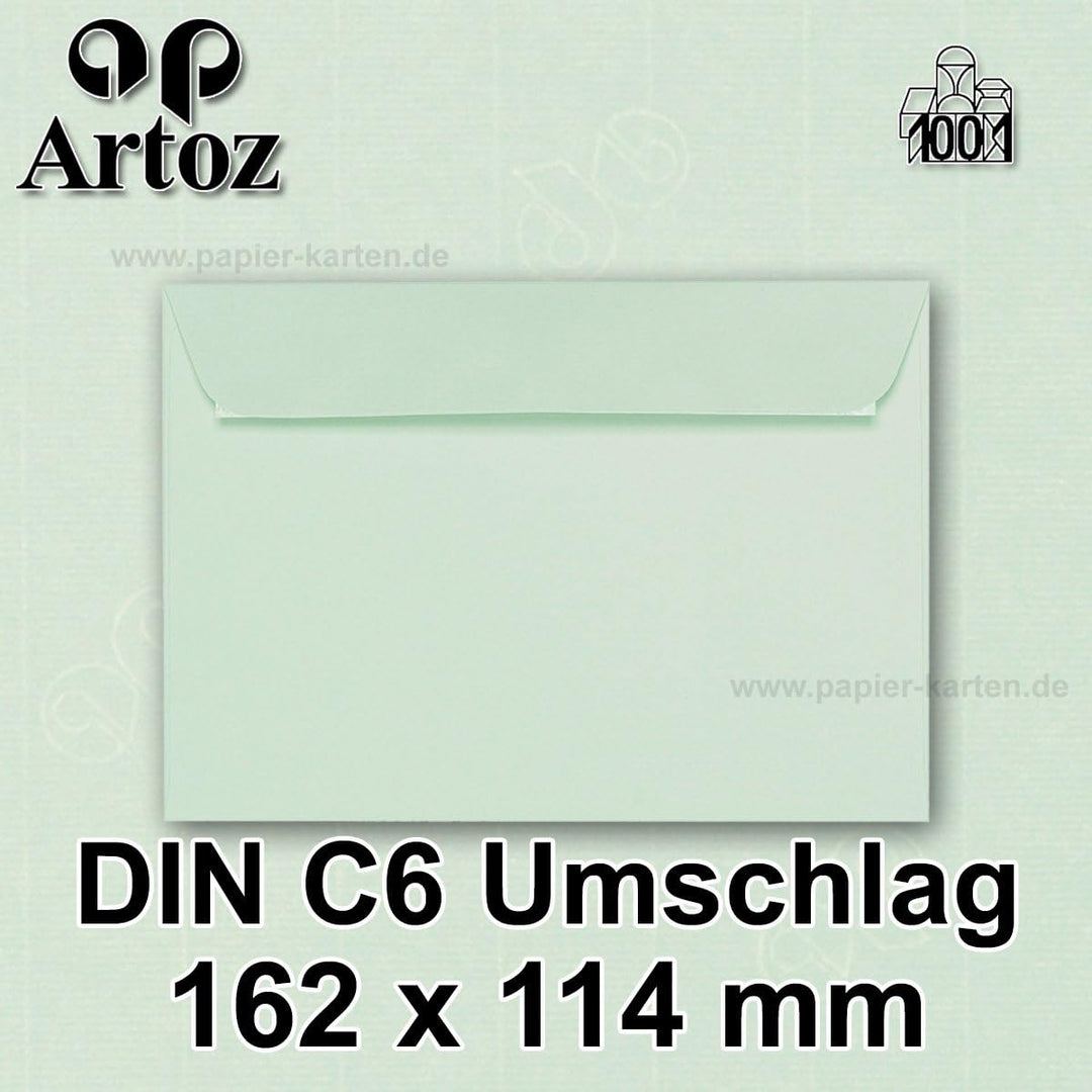 ARTOZ 100x Briefumschläge DIN C6 Mint (Grün) - 16,2 x 11,4 cm - haftklebend - gerippte Kuverts ohne