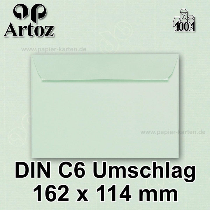 ARTOZ 100x Briefumschläge DIN C6 Mint (Grün) - 16,2 x 11,4 cm - haftklebend - gerippte Kuverts ohne