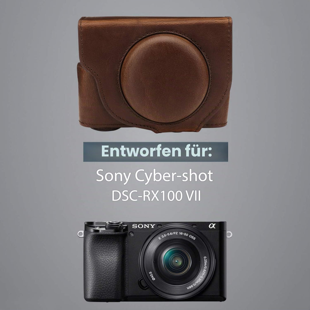MegaGear MG1731 Ever Ready Leder Kameratasche mit Trageriemen kompatibel mit Sony Cyber-Shot DSC-RX1