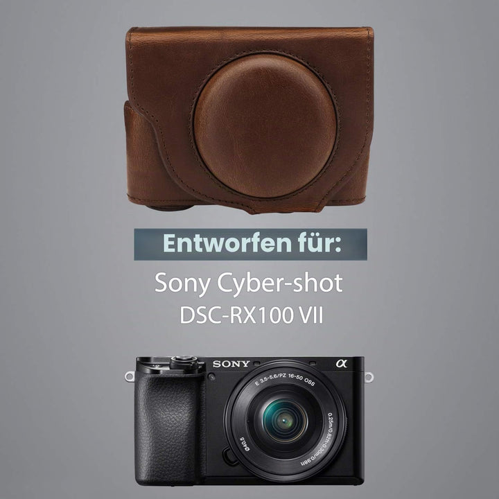 MegaGear MG1731 Ever Ready Leder Kameratasche mit Trageriemen kompatibel mit Sony Cyber-Shot DSC-RX1
