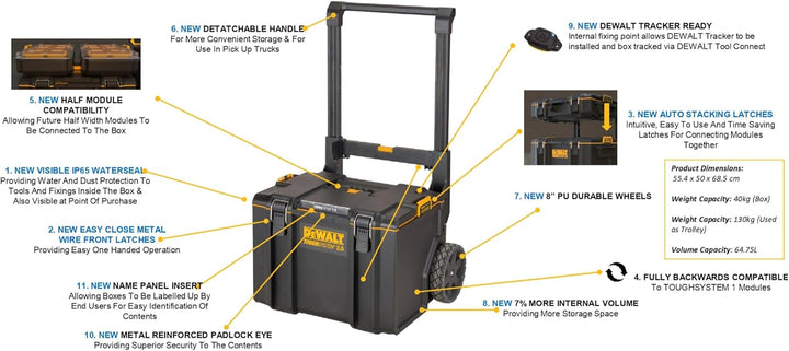 Dewalt DS450 Werkzeugbox DWST83295-1 (ToughSystem 2.0, mobile Werkzeugbox mit robusten 8" Rädern und