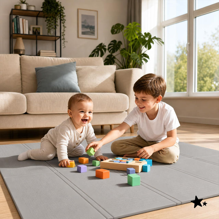 MalPlay Krabbelmatte Baby Doppelseitig 120x120 cm, faltbare Spielmatte XPE, Gepolsterte Krabbeldecke