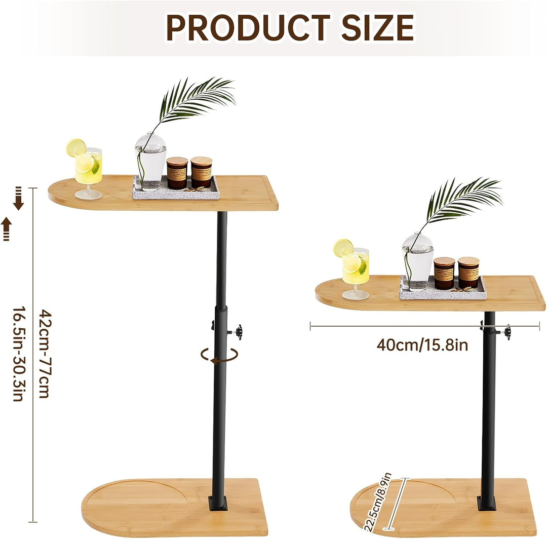 Beistelltisch C Form Höhenverstellbar Kleiner Tisch Bambusholz und Metall Couchtisch Sofatisch Kaffe