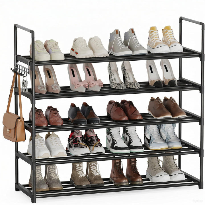 Schuhregal 5 Ebenen, Metall Schuhständer, Schuhaufbewahrung, Schuh-Organizer, platzsparend, aufrecht