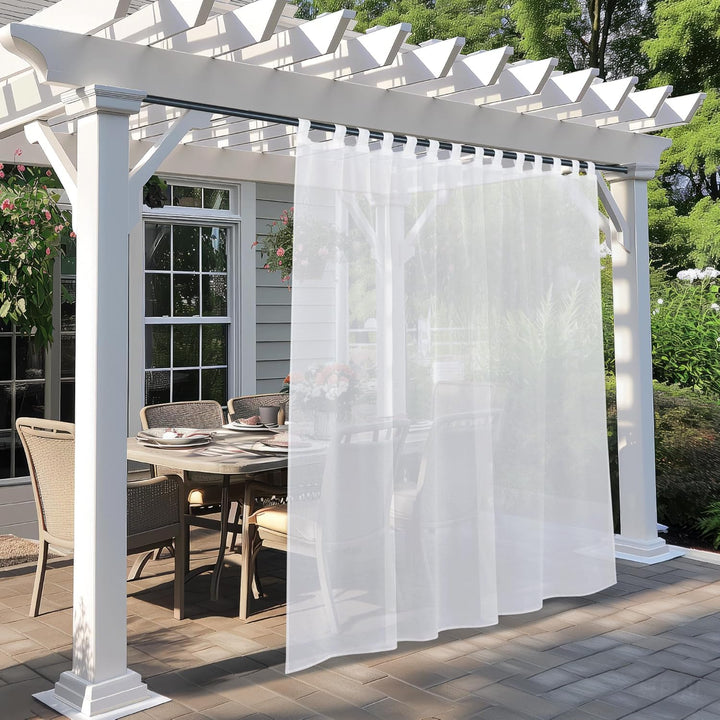 PONY DANCE Outdoorgardinen Weiss Transparent 1 Stück Balkon Vorhang Wasserabweisend Leinenoptik Gard