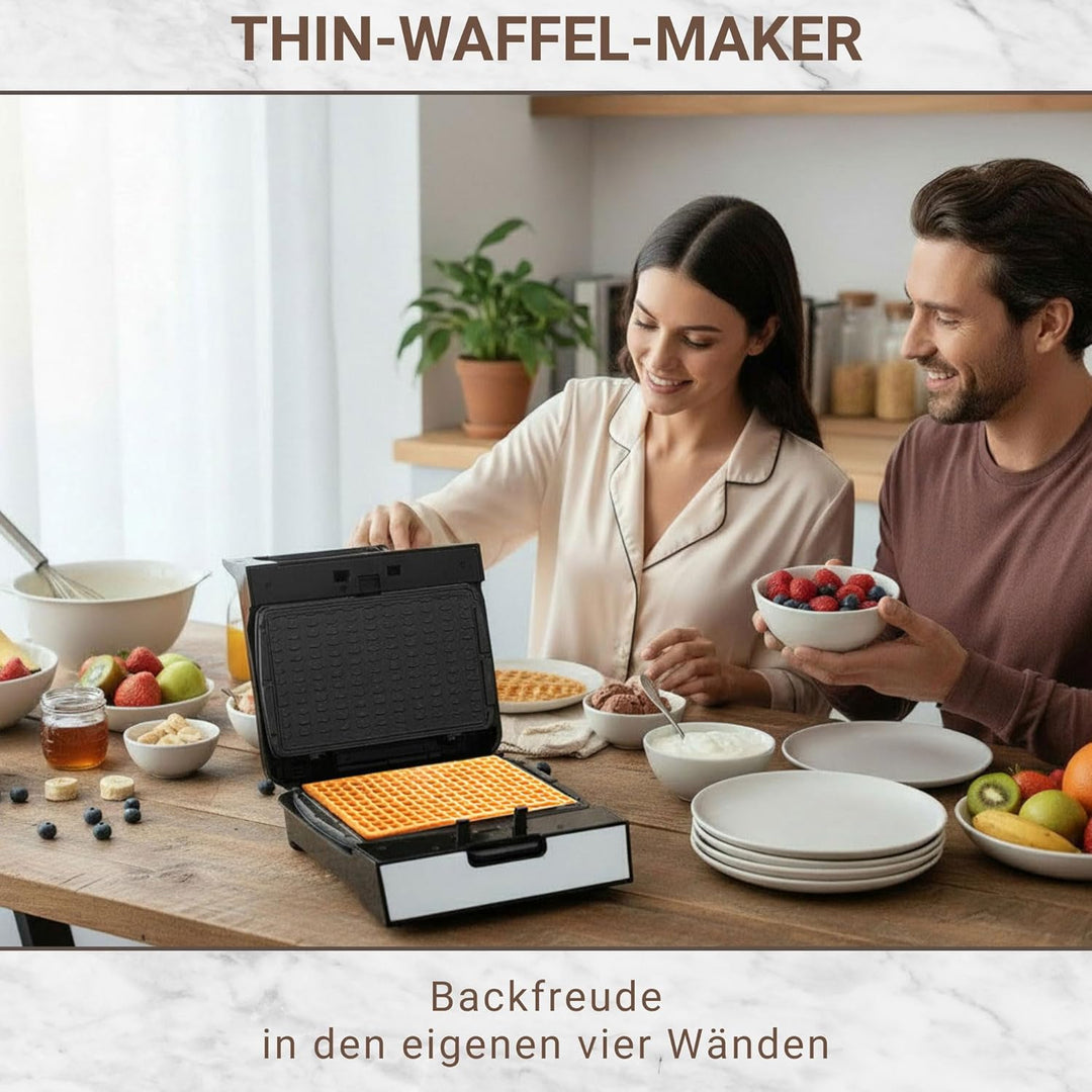 Syntrox Thin Waffle Maker mit Wechselplatten, Edelstahl, schnelles Aufheizen, Antihaftbeschichtet, v