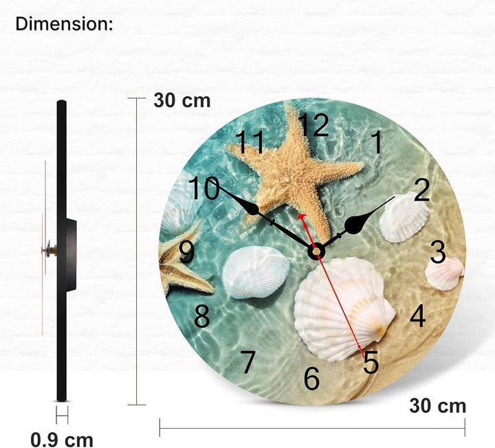 TAHEAT 30 cm Wanduhr Maritime Muschel Seestern, Leise Ohne Tickgeräusche Batteriebetrieben Uhren, Sc