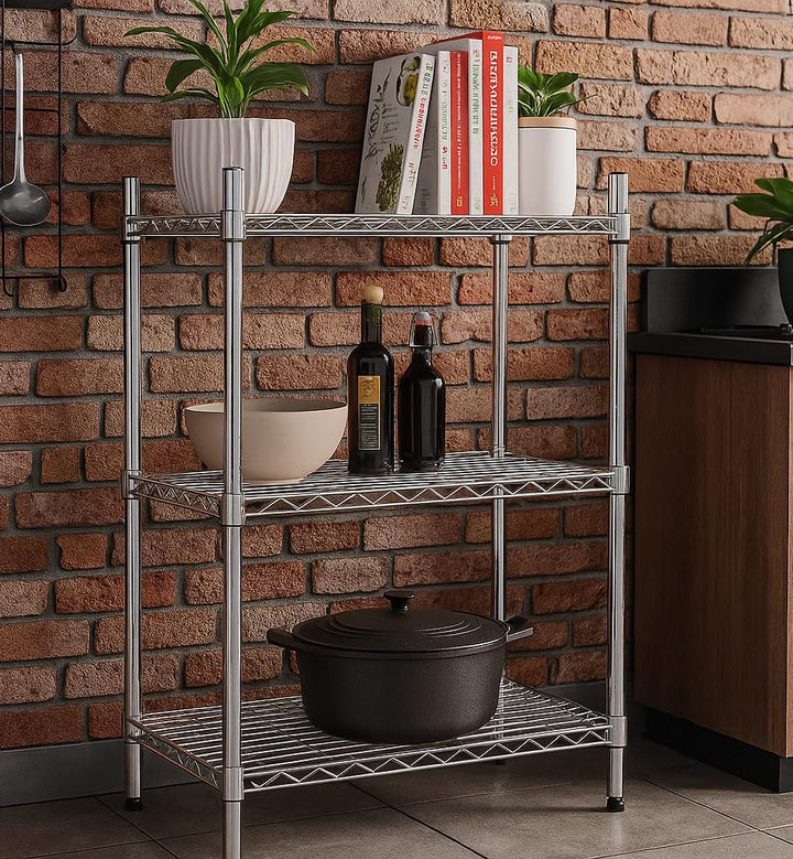King Home S1775001 Regal verchromt, drei Etagen, silber, 60 x 35 x 90 cm
