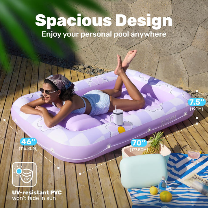 SLOOSH Aufblasbare Tanning Pool, 70" x 46" Grosse aufblasbarer Luftmatratze für Erwachsene mit Kisse
