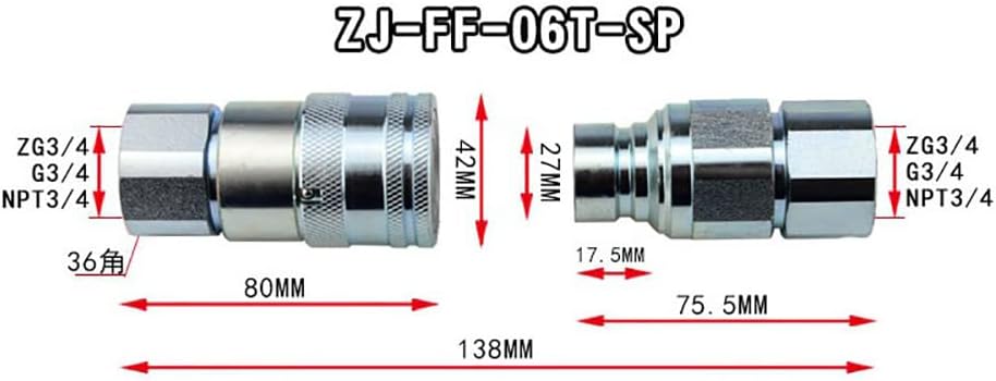 Hydraulische Schnellkupplungen, flache Oberfläche, BSP, Schnellentriegelungs-Anschluss, G3/4 Ausseng