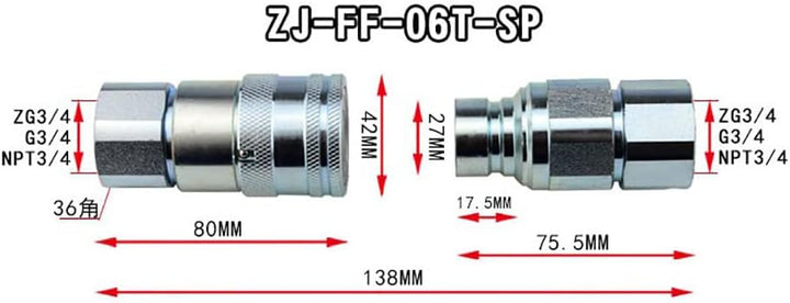 Hydraulische Schnellkupplungen, flache Oberfläche, BSP, Schnellentriegelungs-Anschluss, G3/4 Ausseng