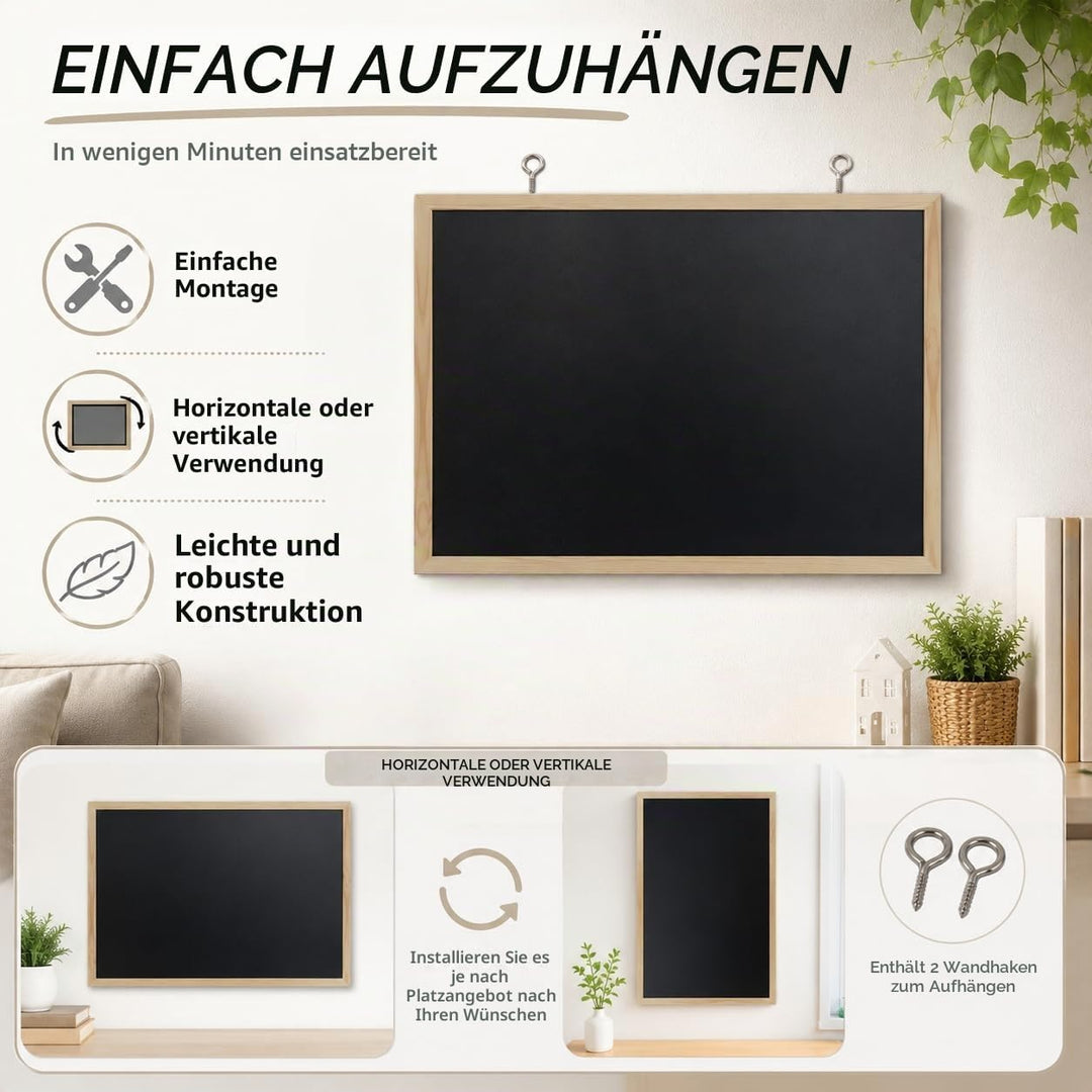 40x60cm Blackboard mit Holzrahmen, Kreidetafel Löschbar, Schwarze Tafel Zur Verwendung mit Tiza und