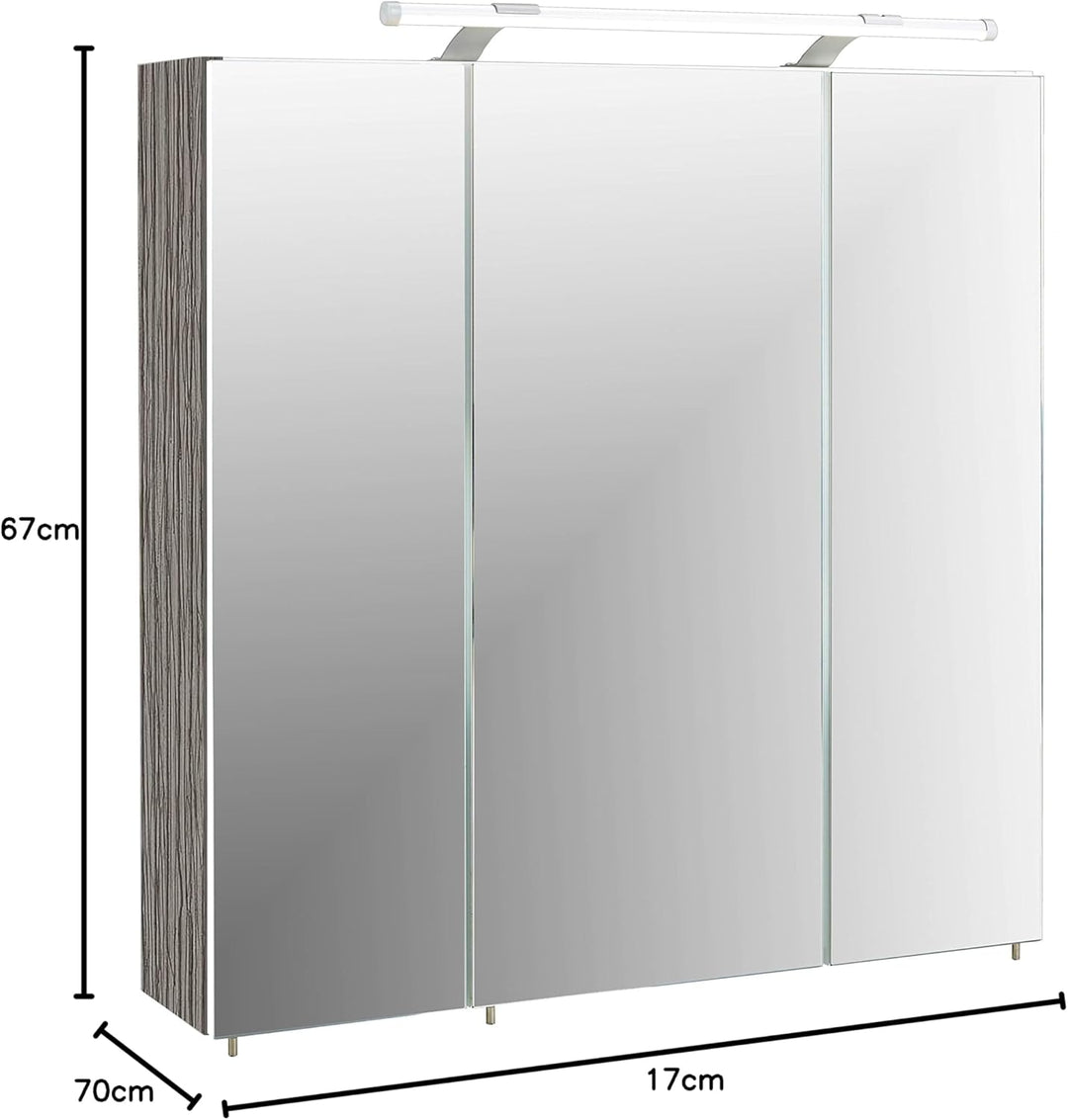 Schildmeyer Spiegelschrank 133076 Trient, 70.0 x 16.0 x 75.0 cm, esche grau Dekor 70 cm Inkl. LED Be