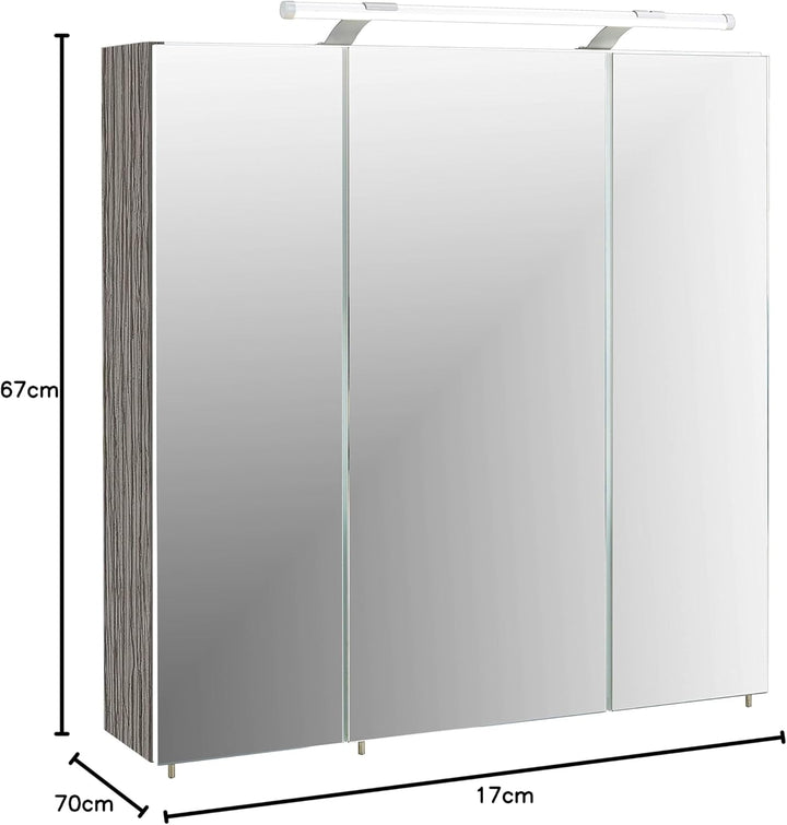 Schildmeyer Spiegelschrank 133076 Trient, 70.0 x 16.0 x 75.0 cm, esche grau Dekor 70 cm Inkl. LED Be