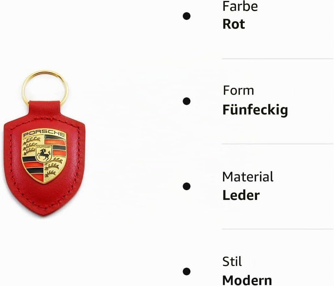 Porsche Schlüsselanhänger mit Wappen, Leder, Rot, Rot