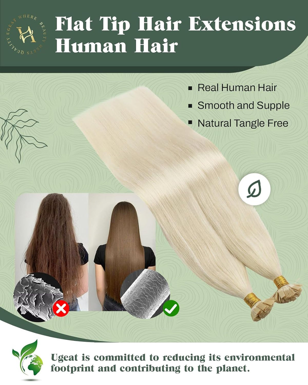 Ugeat Flat Tip Extensions Echthaar Bondings 40 cm Blond Glatt Bonding Extensions Echthaar Platinblon