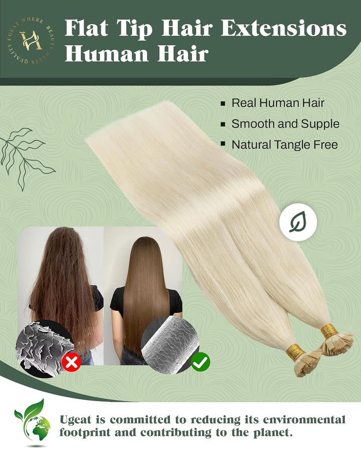 Ugeat Flat Tip Extensions Echthaar Bondings 40 cm Blond Glatt Bonding Extensions Echthaar Platinblon