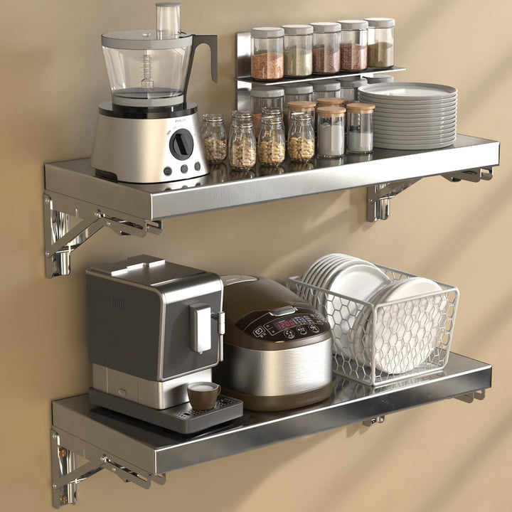 Verdego 2PCS Wandklapptisch 70x25cm, Klapptisch Wand Edelstahl, bis 40 kg 70*25*6cm 2 Set, 70*25*6cm