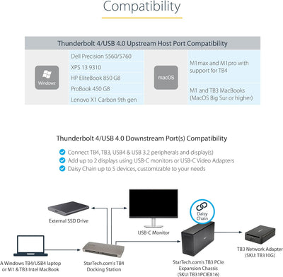 StarTech.com Thunderbolt 4 Dock, 96W PD, Einzelner 8K/Doppelmonitor 4K 60Hz, 3xTB4/USB4 Ports/4xUSB-