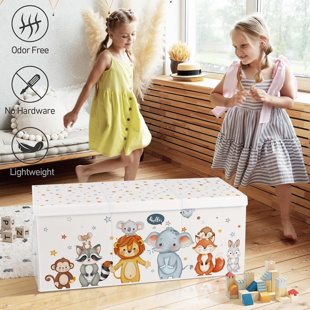 Spielzeugkiste Aufbewahrungsbox mit Deckel Kinder 96 x 32 x 40 cm, Faltbare und Platzsparend für Kin
