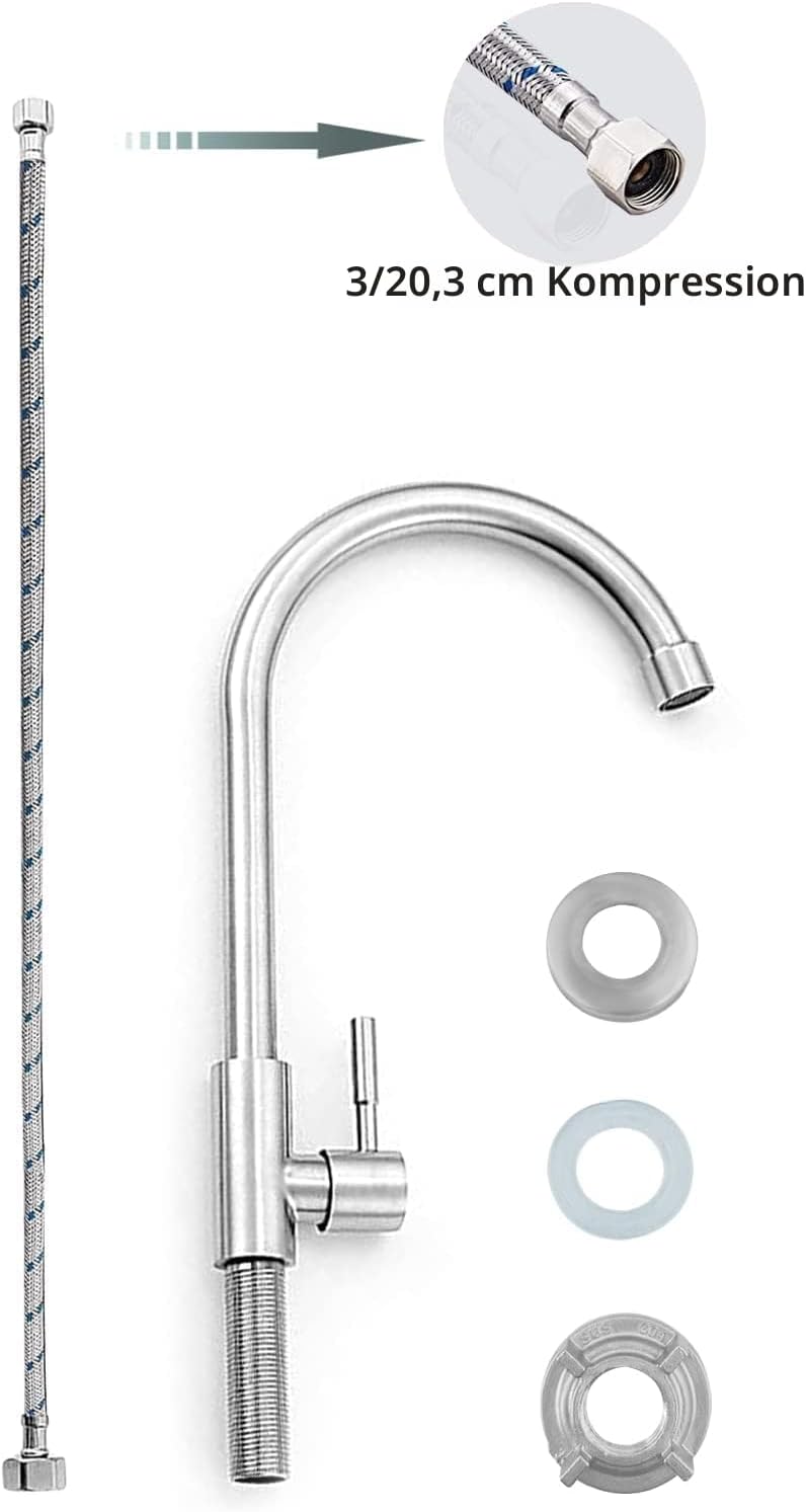Kaltwasserhahn SUS304 Edelstahl Wasserhahn für Küchenspüle, hoher Bogen gebürstetes Nickel Küchenarm