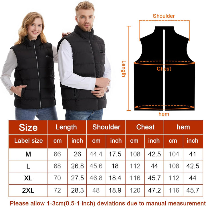 Beheizte Weste, Beheizbare Jacke Elektrische mit 3 Heizmodi, Winter Warm Draussen USB Aufladung Eins