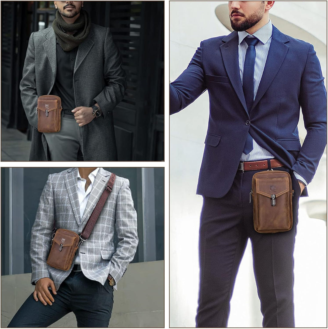 BAIGIO Handytasche Leder Vintage Gürteltasche Herren Hüfttasche Klein Schultertasche Umhängetasche R