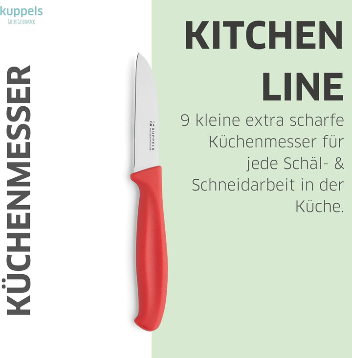 Kuppels Küchenmesser Set 9-tlg rot, scharfe Klingen 420HC Stahl | Gemüsemesser, Schälmesser und Obst