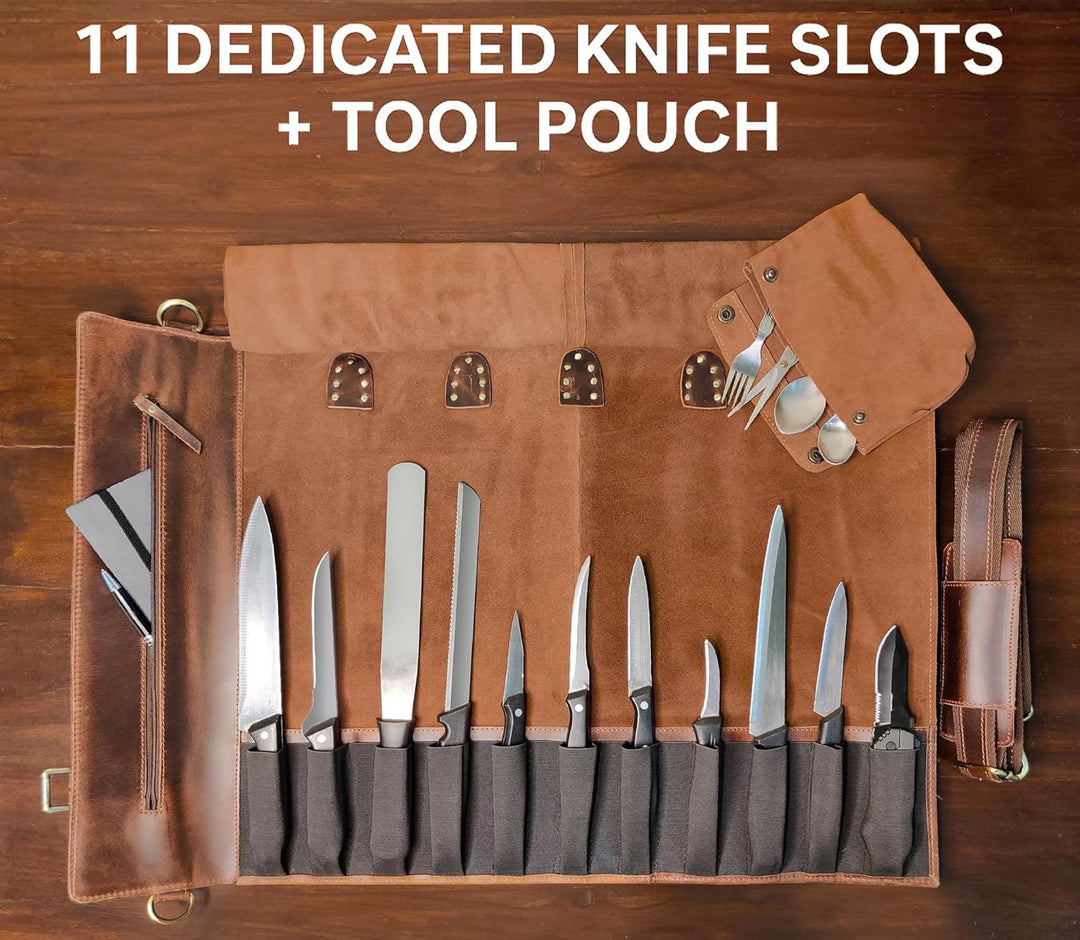 Rustic Town Leder Messerrolle Kochmesser Messertasche - Werkzeugtasche Knife Bag Küchenmesser Etui -