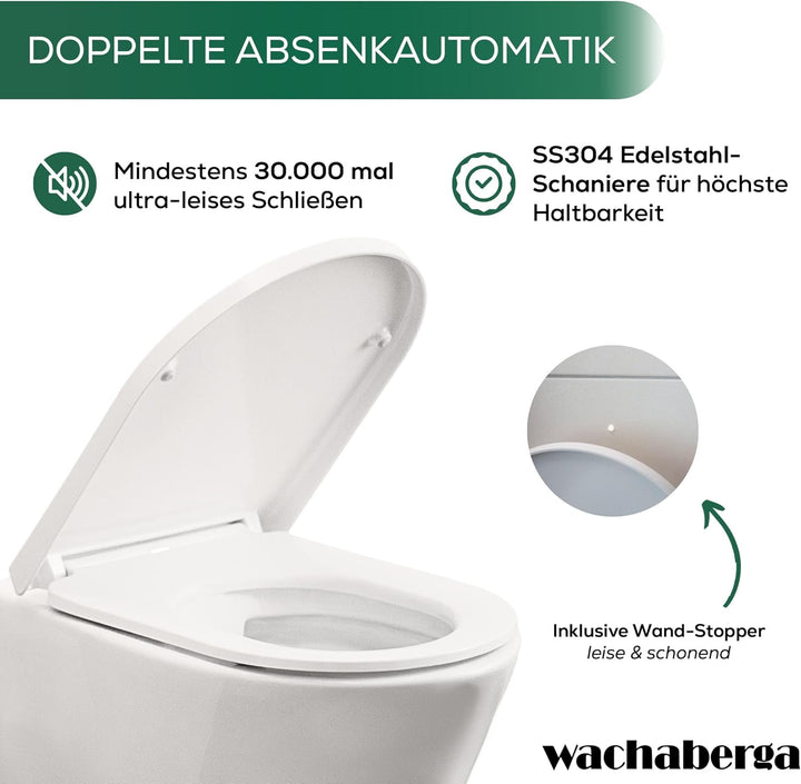 Toilettendeckel D Form mit Absenkautomatik, abnehmbarer Toilettensitz Duroplast, Klodeckel Softclose