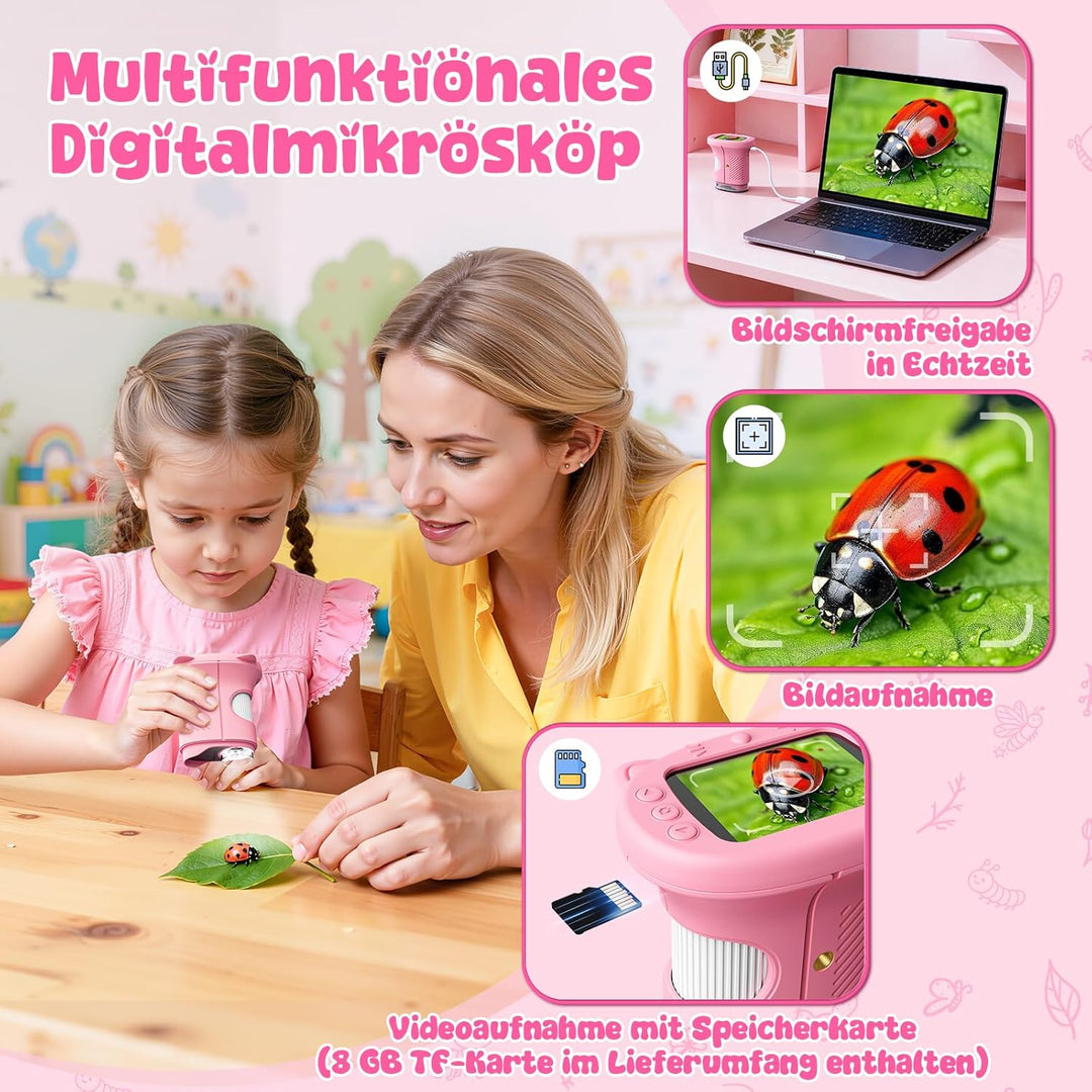 Mikroskop für Kinder, 1000X&2.4" HD Bildschirm Kinder Mikroskop Spielzeug ab 3 4 5 6 7 8 Jahren Kind