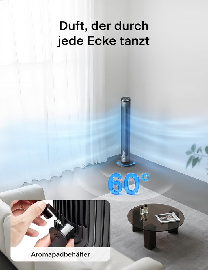 PELONIS Ventilator Turmventilator mit Fernbedienung, 42 Zoll turmventilator sehr leise mit 5 Geschwi