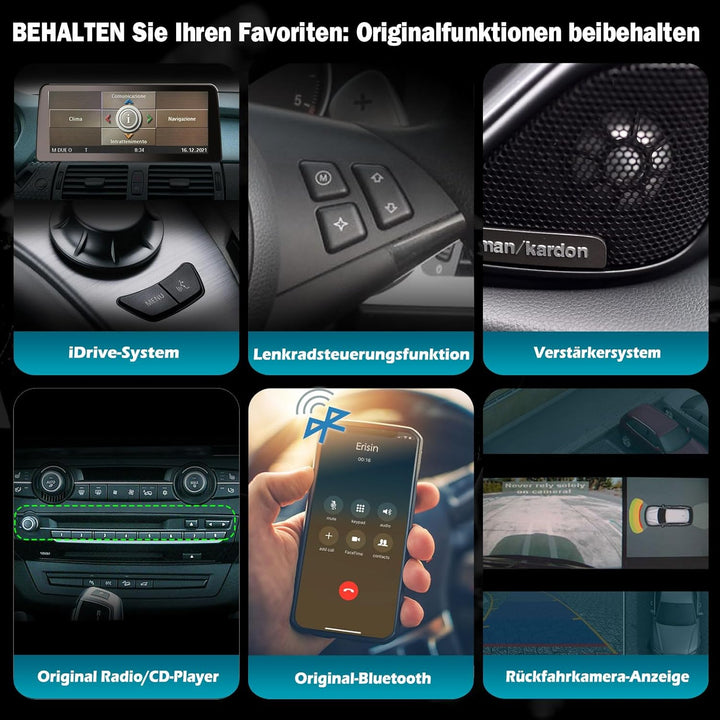 Erisin Qualcomm 8-Kern 8GB+128GB 12.3 Zoll Android 14 Autoradio Bluetooth für BMW X5 E70 X6 E71 (200