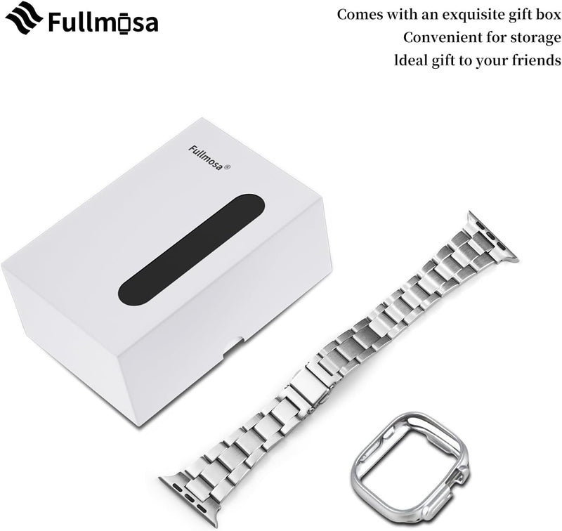 Fullmosa für Apple Watch Armband Ultra 2/Ultra 49mm Edelstahl Metallarmband mit Uhrengehäuse für iwa