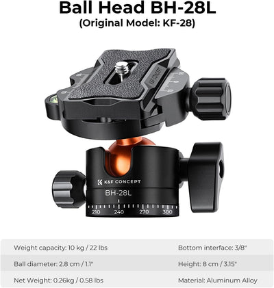 K&F Concept T254A6 Stativ Kamera, Aluminium Tripod mit 90 Grad Mittelsäule, Stativ mit 10 KG Belastu