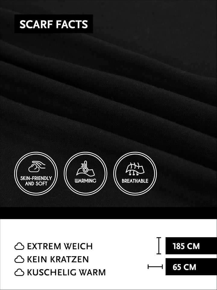 DonDon Schal Damen Winter Wollschal Winterschal warm weich 185 x 65 cm 1 Schwarz, 1 Schwarz
