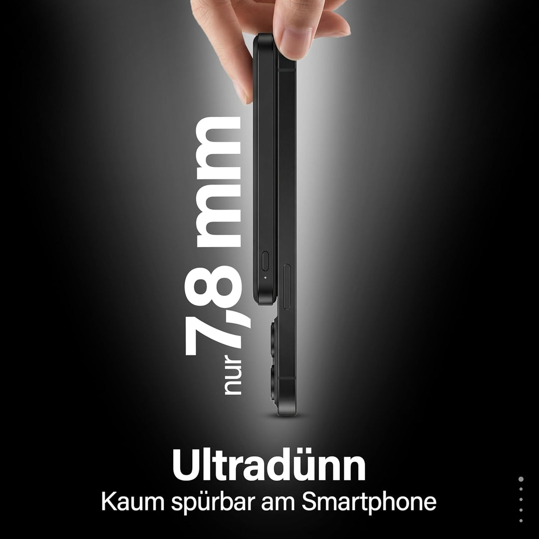 Magnetische Powerbank, Wireless & USB-C, 5000mAh, 15W/20W Schnellladung, Ultra Slim 7,8mm, kompatibe