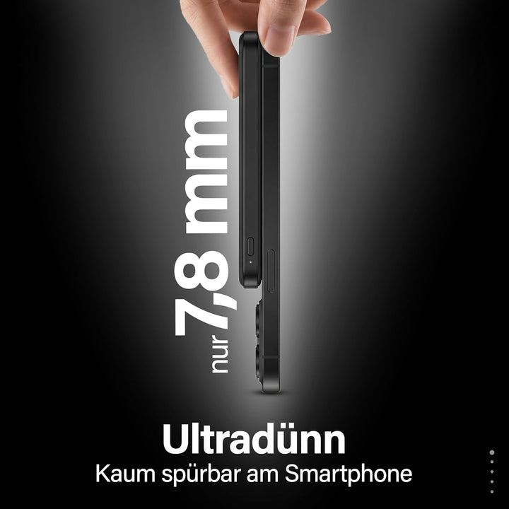 Magnetische Powerbank, Wireless & USB-C, 5000mAh, 15W/20W Schnellladung, Ultra Slim 7,8mm, kompatibe