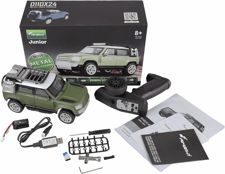 Amewi D110X24 Metall Scale RC Crawler ferngesteuertes Auto 4WD 1:24 RTR grün, grün