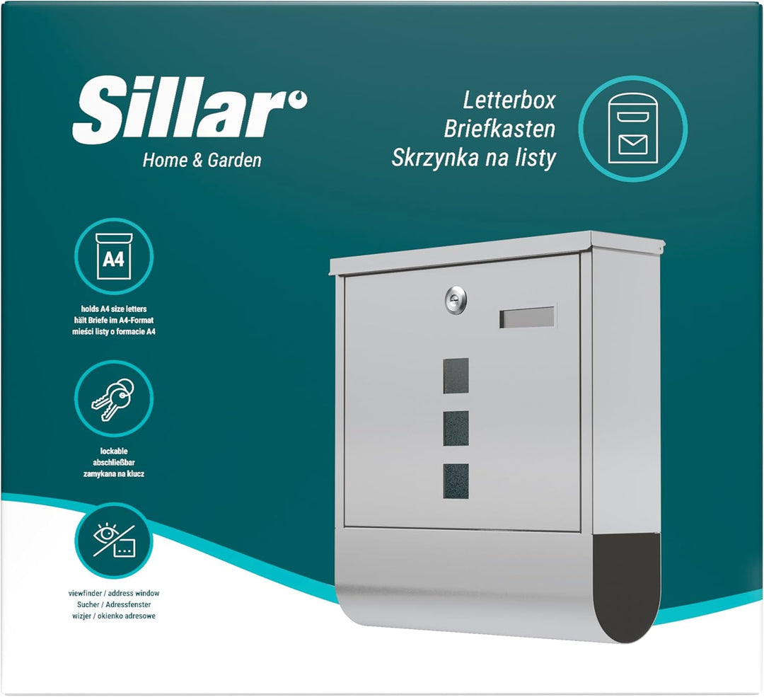 Sillar Briefkasten mit Zeitungsfach aus Verzinktem Stahl, Postkasten mit Paketfach und Schloss | Wet