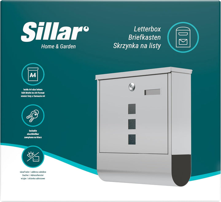 Sillar Briefkasten mit Zeitungsfach aus Verzinktem Stahl, Postkasten mit Paketfach und Schloss | Wet