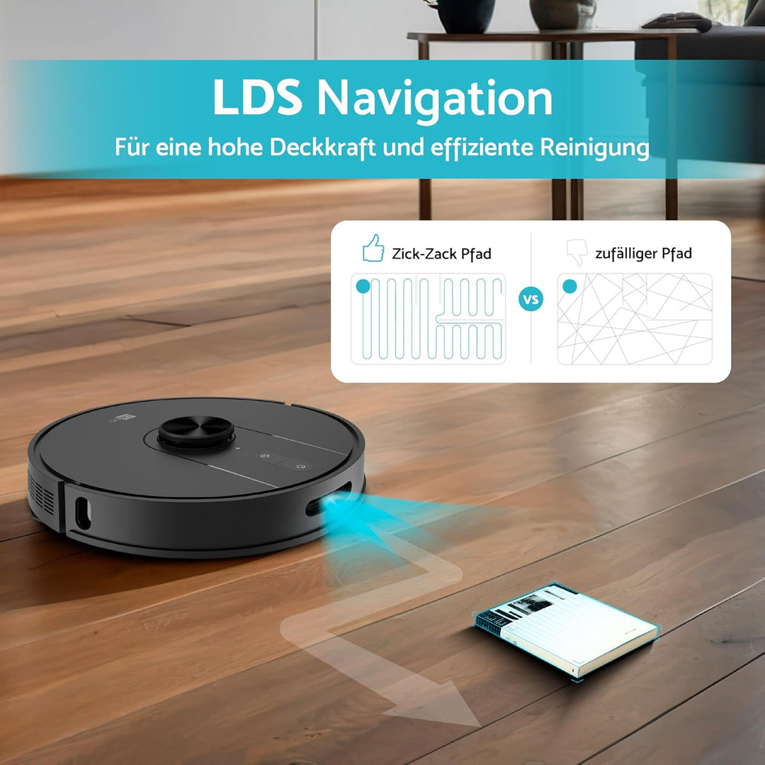 aeco X5 VacuBot Staubsauger-Roboter mit Wischfunktion Saugroboter (5000Pa Saugkraft ideal für Tierha