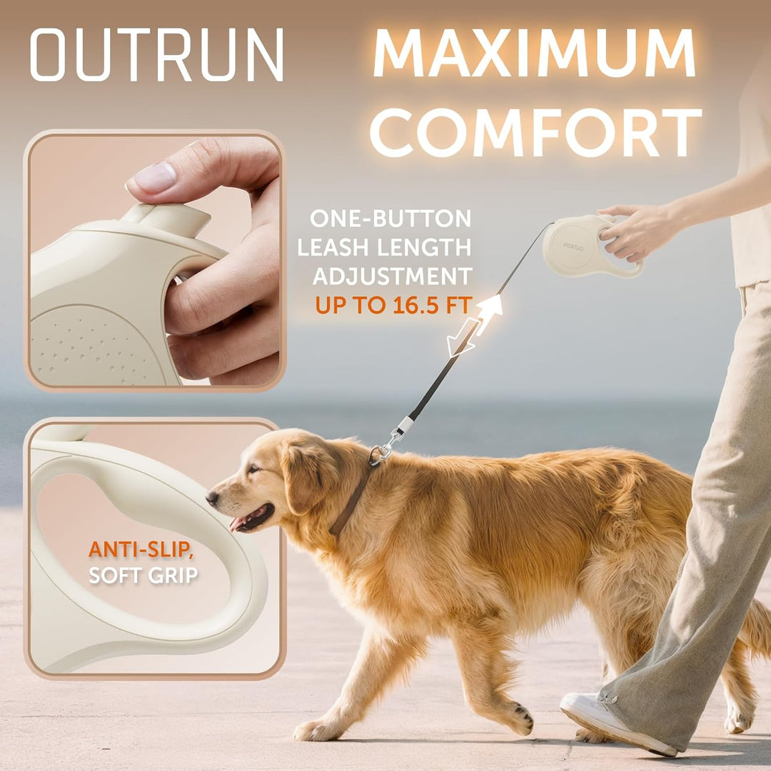 Outrun Einziehbare Hundeleine, 4,5 m, bis zu 25 kg, Starkes Nylonband, kein Verheddern, Robustes Ein