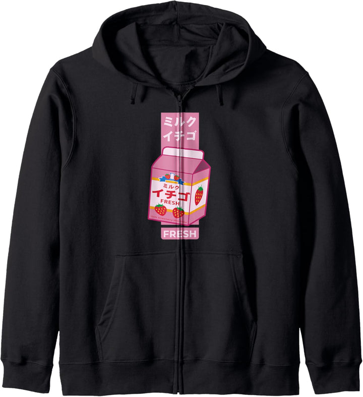 Kawaii Erdbeermilchshake-Karton im japanischen Otaku-Stil Kapuzenjacke