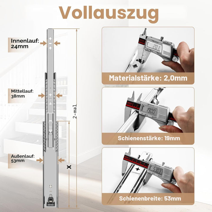 AOLISHENG 1 Paar (2 Stück) Schwerlast schubladenschienen vollauszug 950 mm 80 Kg Tragkraft Schublade