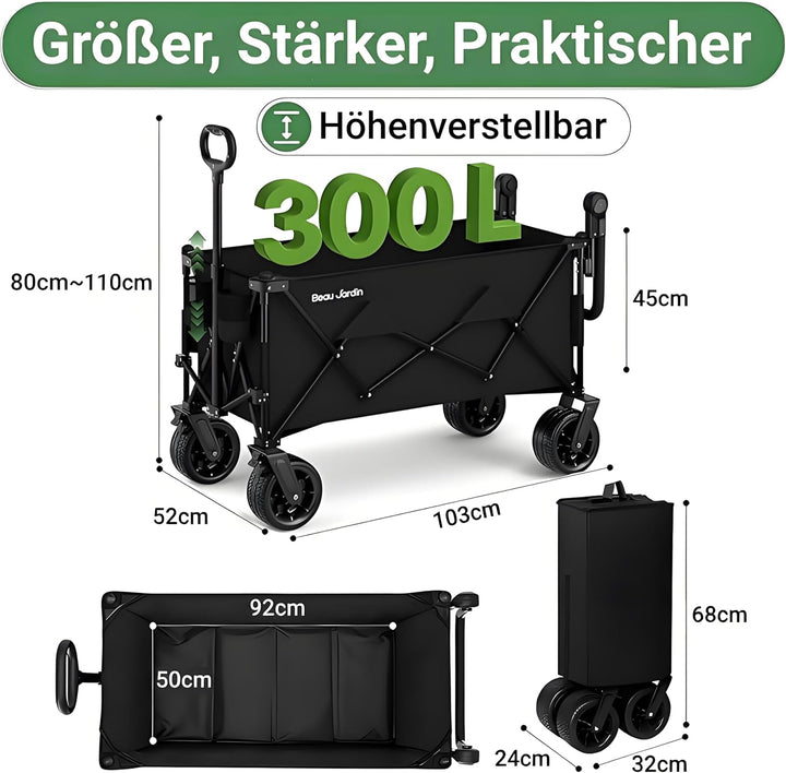 BEAU JARDIN Bollerwagen 200 KG Handwagen mit Einziehbarem Transportkarre Gerätewagen Griff Faltbarer